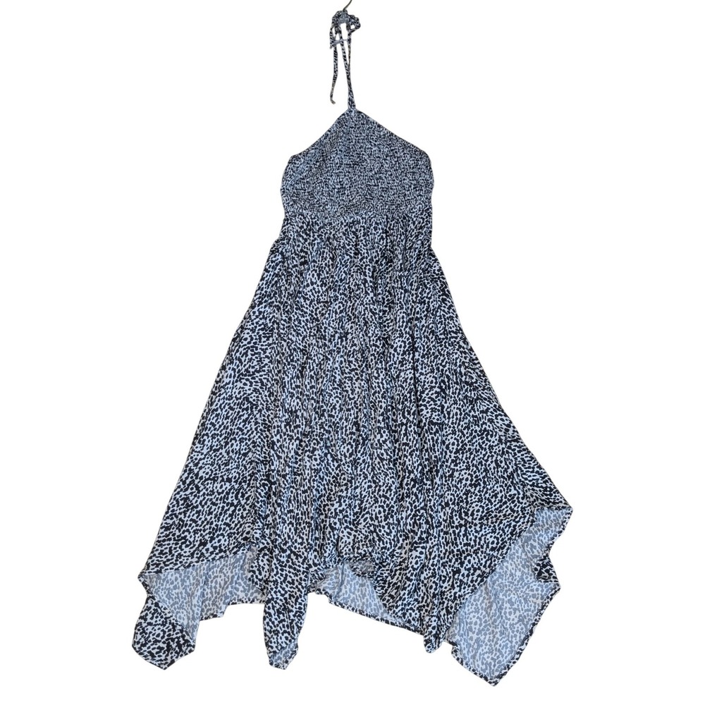 Old Navy Halter Dress Smocked Animals Print Handkerchief Hem Women's Small